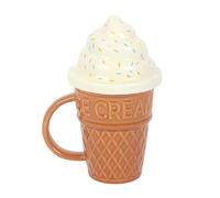 Something Different Wholesale Ice Cream Cone Lidded Mug | 500ml Ceramic Novelty Mug with Swirl Lid | Microwave Safe | Fun Kitchen Gift | Waffle Cone Design for Hot or Cold Drinks