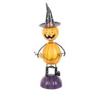 Orange Metal Pumpkin Man Ornament with Witch Hat