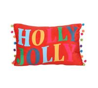 Serano Red Holly Jolly Cushion with Pom Poms - 1