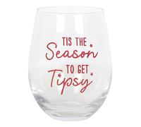 Something Different Wholesale Season to Get Tipsy Stemless Wine Glass - Festive Christmas Glasses for Red and White Wine - Stemless Wine Glasses, Flat Bottom Design