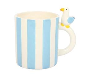 Something Different Wholesale Striped Mug with Seagull | Coastal Ceramic Mug with Pastel Stripes | 370ml Seaside Novelty Mug | Beach Hut Inspired Tea Cup | Gift for Ocean Lovers
