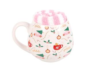 Something Different Wholesale Sugarplum Fun Christmas Print Mug and Socks Set - Ideal for Coffee and Tea Lovers, Includes Festive Ceramic Cup and Warm, Soft Socks, Ideal Stocking Stuffer