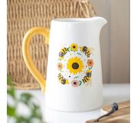 Something Different Wholesale Summer Bee and Sunflower Ceramic Flower Jug - Charming Sunflower & Bee Design - Vibrant Yellow Handle - Ideal for Flower Displays and Home Decor
