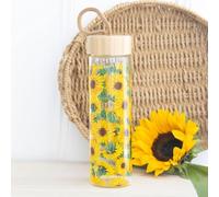 Something Different Wholesale Sunflower Print Glass Water Bottle with Bamboo Lid (12/24)