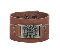 Something Different Wholesale Viking Leather Cuff Bracelet | Genuine Leather with Vegvisir Compass | Norse Warrior Style Adjustable Bracelet