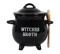 Something Different Witches Broth Cauldron Soup Bowl With Broom Spoon, Black