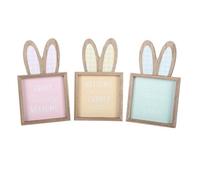 Something Different Wooden Bunny Ears Easter Plaque (Pack Of 3) Yellow/green/pink (One Size)