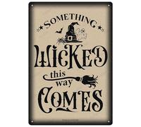 Something Wicked This Way Comes Metal Tin Signs Vintage Witches Kitchen Decor Halloween Party Retro Decorations for Home Bar Cafe Porch Patio Yard Outdoor Decorative 12x8 Inch Hanging Plaque