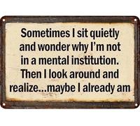 Sometimes I Sit & Wonder Why I’M Not In A Mental Institution Vintage Metal Sign - Funny Therapy Humor Wall Art
