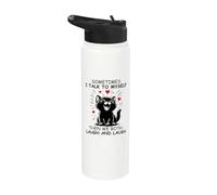 Sometimes I Talk to Myself and We Both Laugh Funny Black Cat Stainless Steel Insulated Water Bottle