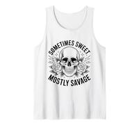 Sometimes Sweet Mostly Savage Retro Rose and Skull Design Tank Top