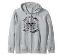 Sometimes Sweet Mostly Savage Retro Rose And Skull Design Zip Hoodie