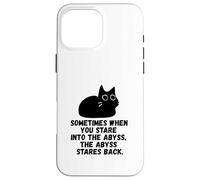 Sometimes When You Stare Into The Abyss Black Sketch Cat Case for iPhone 16 Pro Max