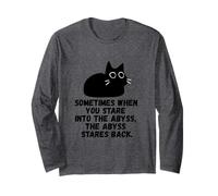 Sometimes When You Stare Into The Abyss Black Sketch Cat Long Sleeve T-Shirt