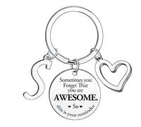 Sometimes You Forget You're Awesome Letter Keyring Initial Alphabet Keychain for Women Men Inspirational Keychain for Daughter Son Brother Sister Coworker Best Friend (S)