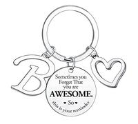 Sometimes You Forget You're Awesome Letter Keyring Initial Alphabet Keychain for Women Men Inspirational Keychain for Daughter Son Brother Sister Coworker Best Friend (B)