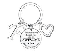 Sometimes You Forget You're Awesome Letter Keyring Initial Alphabet Keychain for Women Men Inspirational Keychain for Daughter Son Brother Sister Coworker Best Friend (F)