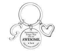 Sometimes You Forget You're Awesome Letter Keyring Initial Alphabet Keychain for Women Men Inspirational Keychain for Daughter Son Brother Sister Coworker Best Friend (G)