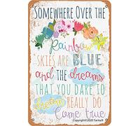Somewhere Over The Rainbow Skies Are Blue Retro Look 20X30 CM Iron Decoration Crafts Sign for Home Kitchen Bathroom Farm Garden Garage Inspirational Quotes Wall Decor