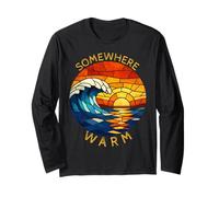 Somewhere Warm Sunset Beach Wave Vacation Stained Glass Tee Long Sleeve T-Shirt