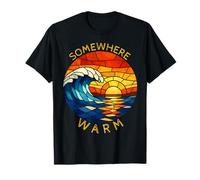Somewhere Warm Sunset Beach Wave Vacation Stained Glass Tee T-Shirt