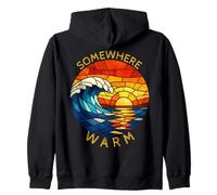 Somewhere Warm Sunset Beach Wave Vacation Stained Glass Tee Zip Hoodie