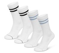 SOMEYOU retro sports socks with stripes, made of organic cotton, 4 pairs, size 2.5-5 UK, women's & men's tennis socks, fitness, multicoloured stripes (2x black, 2x light blue)