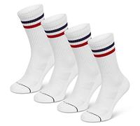 SOMEYOU retro sports socks with stripes, made of organic cotton, 4 pairs, size 6-8 UK, women's & men's tennis socks, fitness, stripes red-navy blue