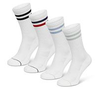 SOMEYOU retro sports socks with stripes, made of organic cotton, 4 pairs, size 6-8 UK, women's & men's tennis socks, fitness, multicoloured stripes (black/red-navy blue/light blue/mint green)