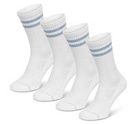 SOMEYOU retro sports socks with stripes, made of organic cotton, 4 pairs, size 9-12 UK, women's & men's tennis socks, fitness, stripes light blue