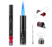 SOMGEM Butane Torch Lighter, 5-in-1 Jet Flame Lighter Set with Built-in Cutter Punch, Draw Tool, Twin Nubber, Holder Function, Pen Shaped, Windproof, Zinc Alloy, Black