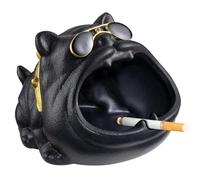 SOMGEM Outdoor Ashtray for Cigarette, Cool Ash Tray Sets for weed, Decorative Fancy Ashtrays of Black Bully Dog Design, Ceramic Desktop Ash Holder for Patio Home Office, Great Gift for Men Women