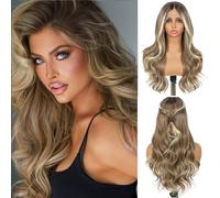 SOMIARIK 13x4 Lace Front Short Wavy Ash Blodne Wigs Ash Blonde with Dark Roots Pre Plucked with Baby Hair Natural Looking 150% Density Heat Resistant Party Date Daily Wear Wig 22 Inch