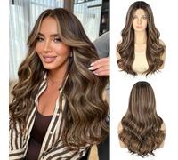 SOMIARIK 13x4 Short Wavy Lace Front Wig, Brown Highlight Blonde With Dark Roots Synthetic Lace Front Middle Part Wig Natural Looking Heat Resistant Fiber for Daily Party 22 Inch