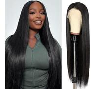 SOMIARIK 13x6 Lace Front Straight Synthetic Wigs for Women Natural Black Straight Lace Front Synthetic Wig Pre Plucked With Baby Hair Party Daily Wear Heat Resistant 26 Inch