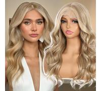 SOMIARIK Blonde Lace Front Wig, 13x4 Pre Plucked Synthetic Lace Front Wig for Women Highlight Dirty Blonde Natural Looking Body Wave Cosplay Daily Party Use 22 Inch