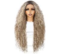 SOMIARIK Dark Brown Highlight Blonde Layered Curly Lace Front Wigs, 13x3 Synthetic Lace Front Curly Wigs Pre plucked with Bleached Knots Heat Resistant Hair Party Daily 26 Inch