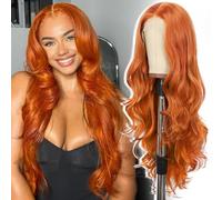 SOMIARIK Ginger Orange Lace Front Wig, 13x3 Synthetic Lace Front Wavy Wigs Layered Long Wavy Wigs for Women Pre plucked with Natural Hairline 150% Density Cosplay Daily Party Use 28 Inch