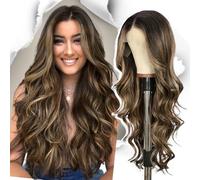 SOMIARIK Lace Front Wig, Long Dark Brown Wavy Synthetic Wig for Women | Natural Looking Synthetic Heat Resistant Fiber for Daily Party Use 26 Inch