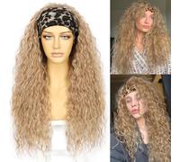 SOMIARIK Loose Curly Ash Blonde Headband Wigs for Black Women None Lace Front Wigs Synthetic Headband Wig Natural Hairline Glueless Machine Made Wigs 130% Density 26 Inch