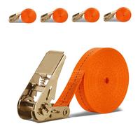 SOMLAW 8m Cargo Straps with Ratchet, Set of 4 Orange Polyester Straps with High Carbon Steel Buckles, 800kg Load Capacity, Ideal for Bicycle, Car, Camping, Outdoor Use