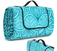 SOMLAW Picnic Blanket Waterproof 200 x 200 cm, Extra Large Outdoor Beach Blanket with Waterproof Backing for 4-6 People, XXL Camping Blanket with Carry Handle, Ideal for Camping and Hiking (Peacock