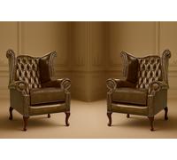 Somnior 2 Leather Chesterfield Wingback Scrolled Arm Chair Set UK Manufactured in Tan | Size: 1 Seater Somnior Tan 1 Seater