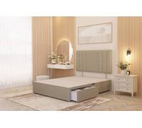 Somnior Alexas 2 Draw Divan Bed Base with Headboard Linen Fabric in Beige | Size: Small Double