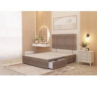 Somnior Alexas 2 Draw Divan Bed Base with Headboard Tweed Fabric in Brown | Size: Super King