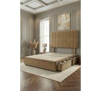 Somnior Alexas 2 Drawers Divan Bed With 30" Upholstered Headboard Plush Velvet In Beige Beige