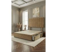 Somnior Alexas 2 Drawers Divan Bed with 30" Upholstered Headboard Plush Velvet in Beige | Size: Super King Somnior Beige Super King