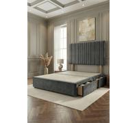 Somnior Alexas 2 Drawers Divan Bed with 30" Upholstered Headboard Plush Velvet in Charcoal | Size: Small Double Somnior Charcoal Small Double