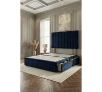 Somnior Alexas 2 Drawers Divan Bed with 30" Upholstered Headboard Plush Velvet in Navy | Size: Small Single Somnior Navy Small Single