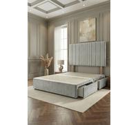 Somnior Alexas 2 Drawers Divan Bed with 30" Upholstered Headboard Plush Velvet in Silver | Size: King Somnior Silver King